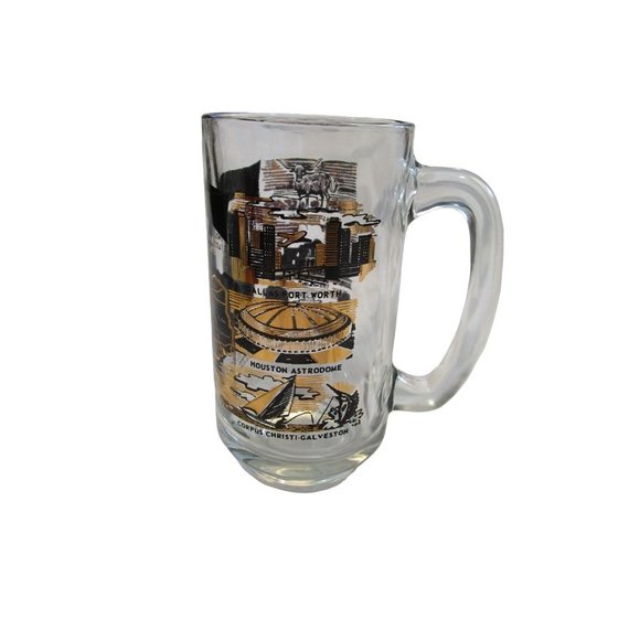 Vintage Texas Gold Black Tourist Beer Mug Map Alamo Big Bend DFW Galveston GUC - Picture 13 of 16